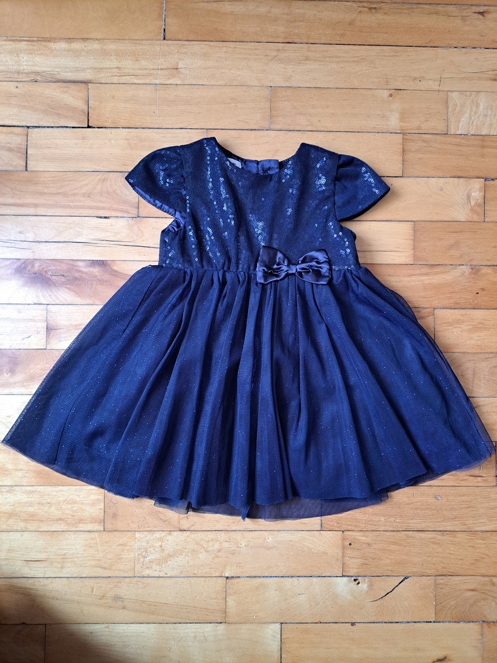 3/35$ MINOTI Navy Sequin Tulle Bow Party Baby Dress 18 Months Toddler